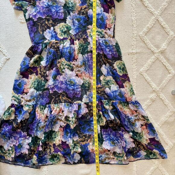 ๐ธ Cottagecore Sheer Floral Vintage Midi Dress โ Ruffle Hem (L/XL) - Picture 5 of 6